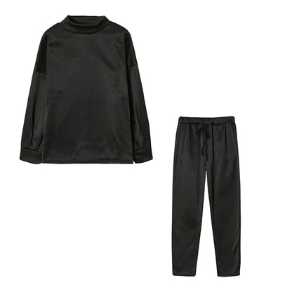 2025 Autumn and Winter Women's Sweater High Collar Casual Pure Color Trousers Two-piece Set