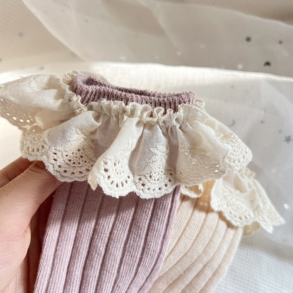 1 Pair Baby Girls Knee High Socks Spanish Long Kids Soft Lace Stuff Princess Children Socks Ruffle Leg Warmth Cute Girls Socks