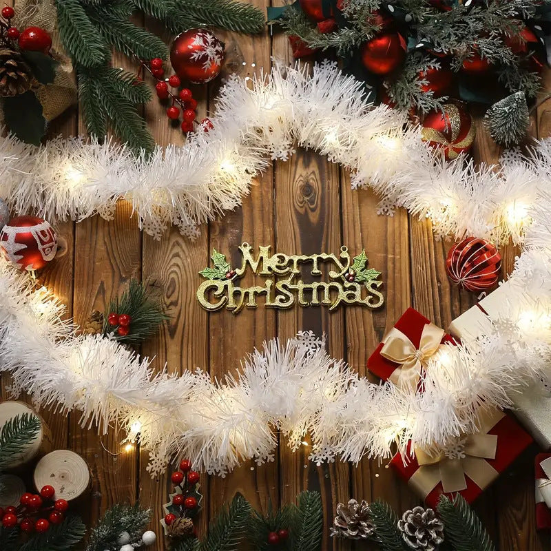 Christmas Tinsel Garland - 2 Meter Metallic Twist Snowflake Garland for Xmas Tree Decoration