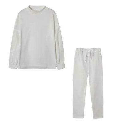 2025 Autumn and Winter Women's Sweater High Collar Casual Pure Color Trousers Two-piece Set