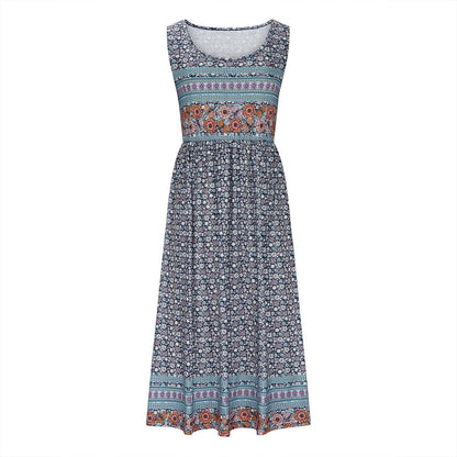 Sleeveless Pullover Dress - Women's Casual Knee-Length Print Pattern Dress in Polyester