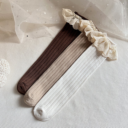 1 Pair Baby Girls Knee High Socks Spanish Long Kids Soft Lace Stuff Princess Children Socks Ruffle Leg Warmth Cute Girls Socks