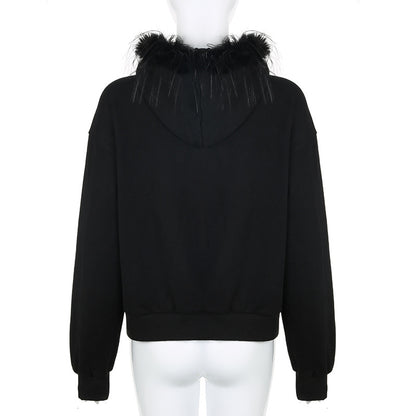 AltGoth Dark Academia Gothic Sweatshirt Women Streetwear Harajuku Vintage Y2k E-girl Cyber Punk Fur Collar Loose Cardigan Tops