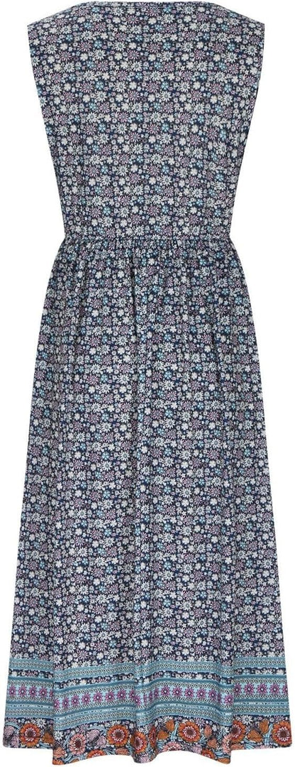 Sleeveless Pullover Dress - Women's Casual Knee-Length Print Pattern Dress in Polyester