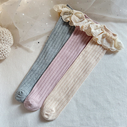1 Pair Baby Girls Knee High Socks Spanish Long Kids Soft Lace Stuff Princess Children Socks Ruffle Leg Warmth Cute Girls Socks