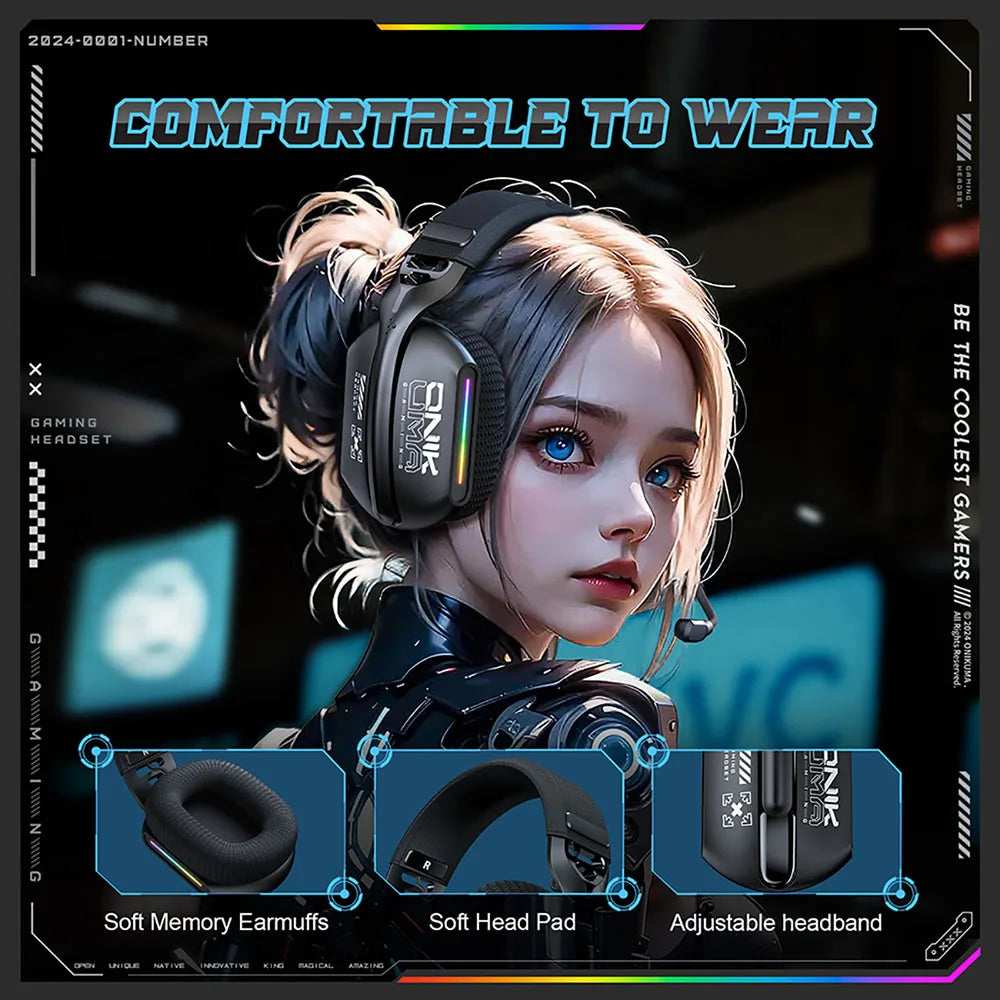 ONIKUMA Wireless Gaming Headset - 24GWiredBluetooth Bendable Mic Soft Ear Pads Immersive Sound for PCPS45 - ZOOMNSTORE