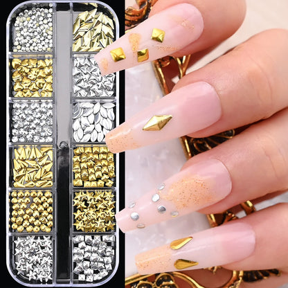 Ocean Gold Nail Art Charms - 3D Shell Seahorse Starfish Pearl Gems Studs - ZOOMNSTORE