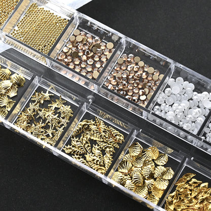 Ocean Gold Nail Art Charms - 3D Shell Seahorse Starfish Pearl Gems Studs - ZOOMNSTORE