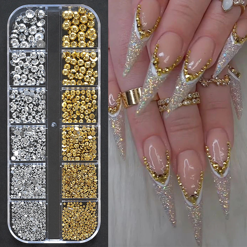 Ocean Gold Nail Art Charms - 3D Shell Seahorse Starfish Pearl Gems Studs - ZOOMNSTORE