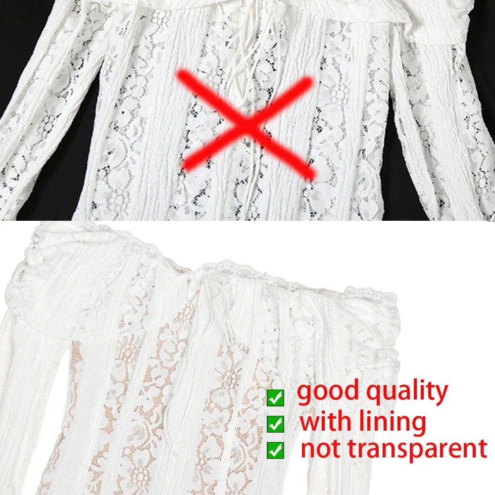 Off Shoulder Bodycon Dress - Elegant Lace Maxi Dress With Long Sleeve | Autumn Party - ZOOMNSTORE
