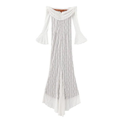 Off Shoulder Bodycon Dress - Elegant Lace Maxi Dress With Long Sleeve | Autumn Party - ZOOMNSTORE