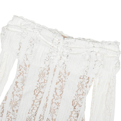 Off Shoulder Bodycon Dress - Elegant Lace Maxi Dress With Long Sleeve | Autumn Party - ZOOMNSTORE