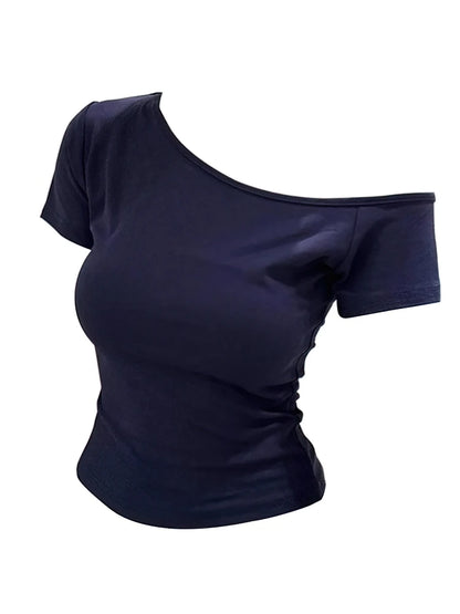 Ribbed Cotton Off-Shoulder Top - Slim Fit Summer Tee for Women - ZOOMNSTORE
