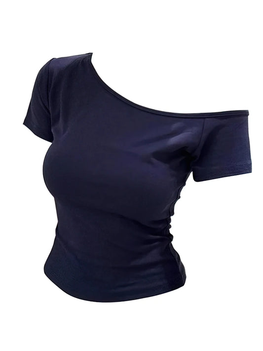 Ribbed Cotton Off-Shoulder Top - Slim Fit Summer Tee for Women - ZOOMNSTORE