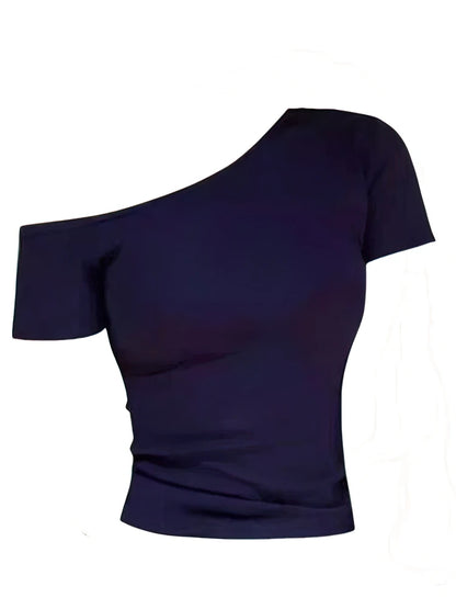 Ribbed Cotton Off-Shoulder Top - Slim Fit Summer Tee for Women - ZOOMNSTORE