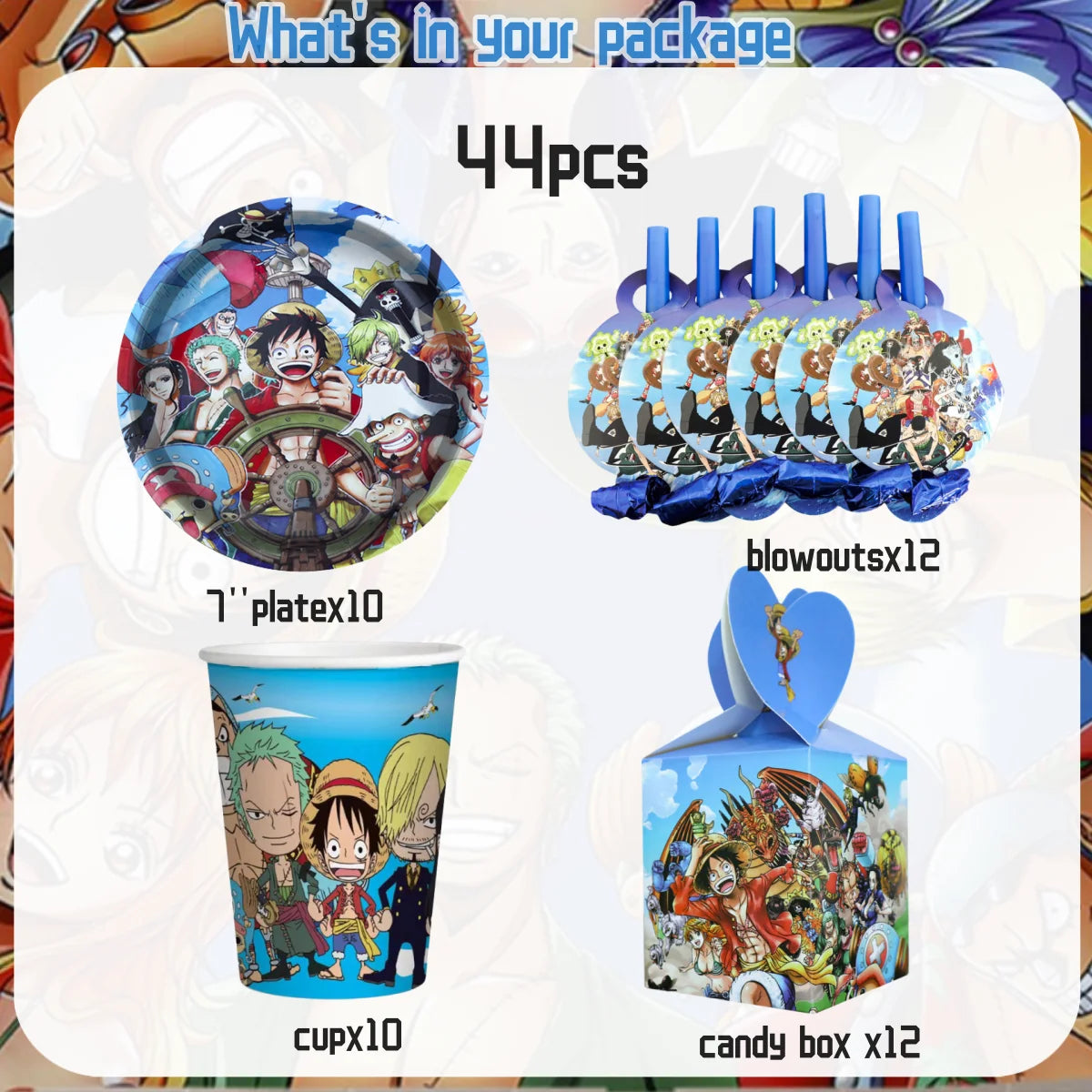 One Piece Birthday Party Set - Luffy Disposable Tableware  Candy Box for Kids - ZOOMNSTORE