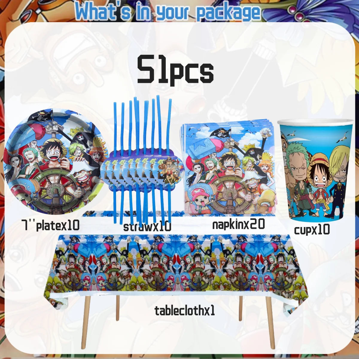 One Piece Birthday Party Set - Luffy Disposable Tableware  Candy Box for Kids - ZOOMNSTORE