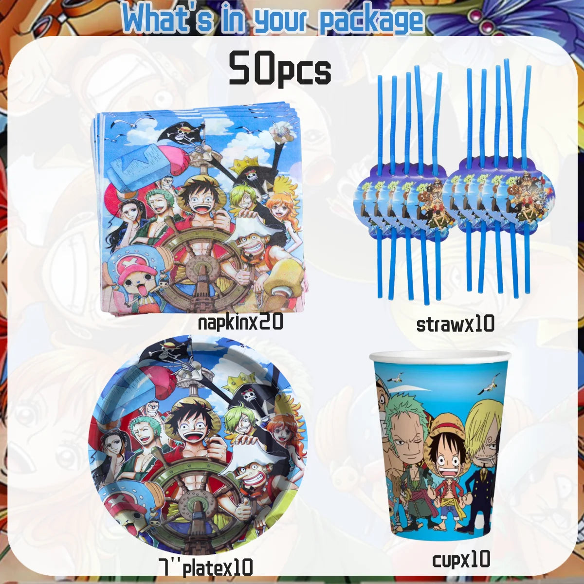 One Piece Birthday Party Set - Luffy Disposable Tableware  Candy Box for Kids - ZOOMNSTORE