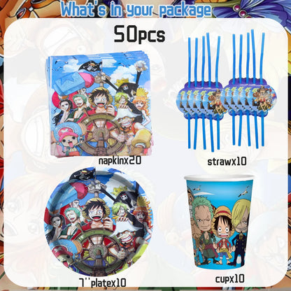 One Piece Birthday Party Set - Luffy Disposable Tableware  Candy Box for Kids - ZOOMNSTORE
