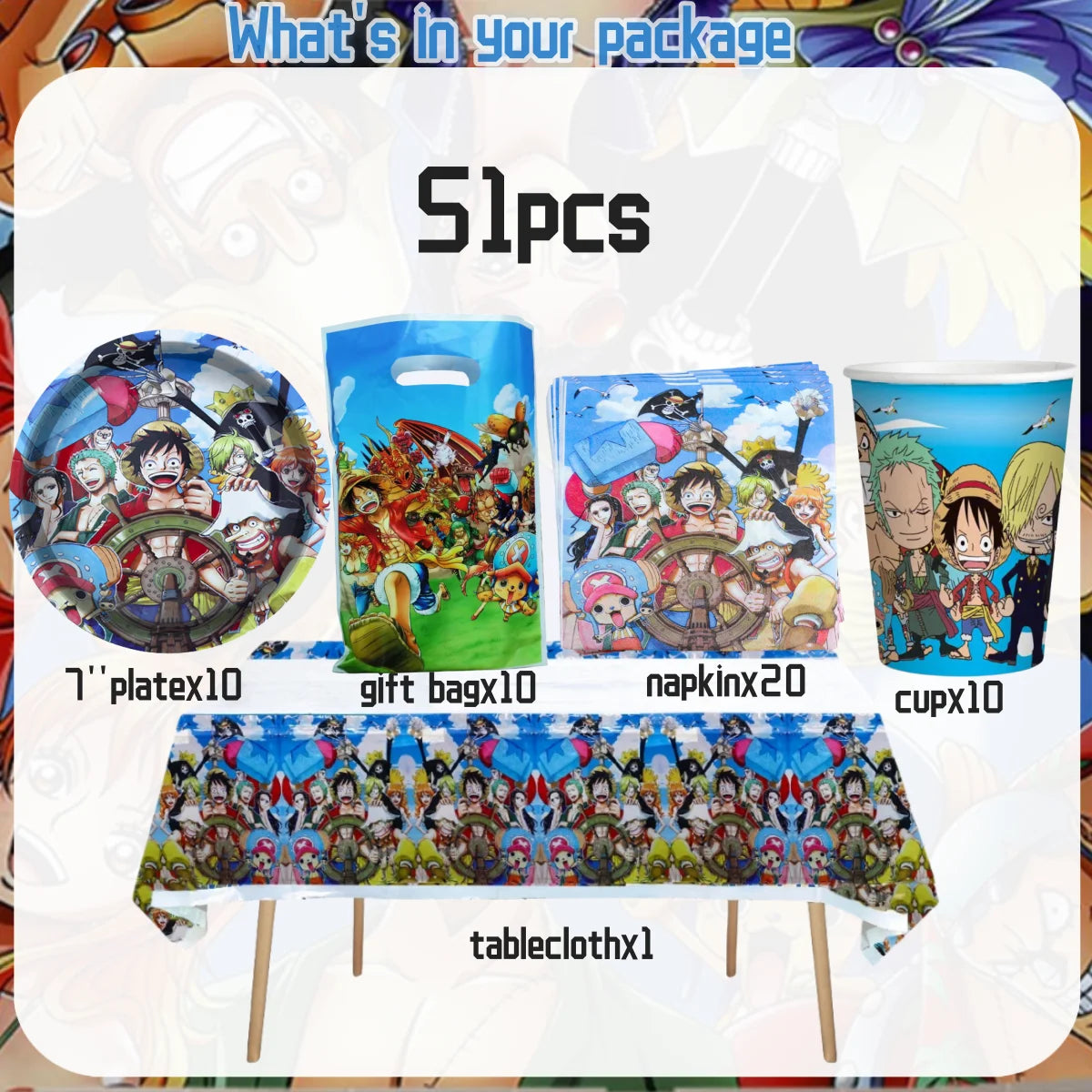 One Piece Birthday Party Set - Luffy Disposable Tableware  Candy Box for Kids - ZOOMNSTORE