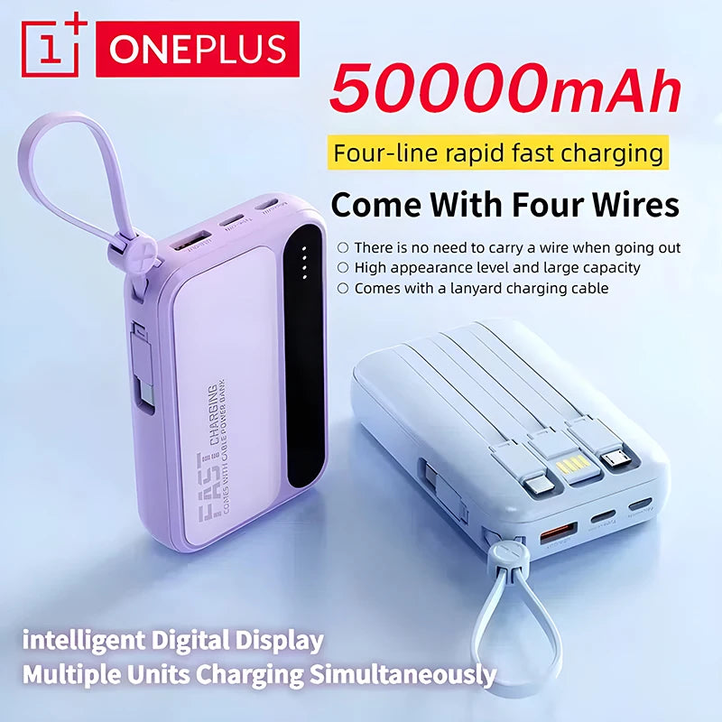 Oneplus Power Bank 50000mAh Large Capacity 4 In1 Built in Cables Intelligent Digital Display Light Portable Battery For Samsung - ZOOMNSTORE