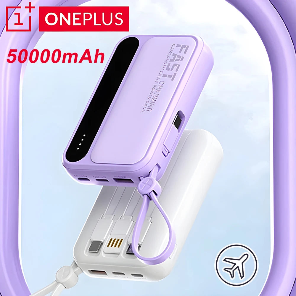 Oneplus Power Bank 50000mAh Large Capacity 4 In1 Built in Cables Intelligent Digital Display Light Portable Battery For Samsung - ZOOMNSTORE