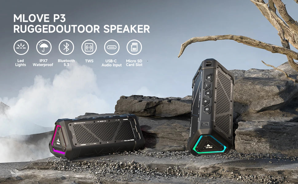 Outdoor Bluetooth Speaker - MLOVE P3 Portable Waterproof 40W Output Power with RGB Light - ZOOMNSTORE