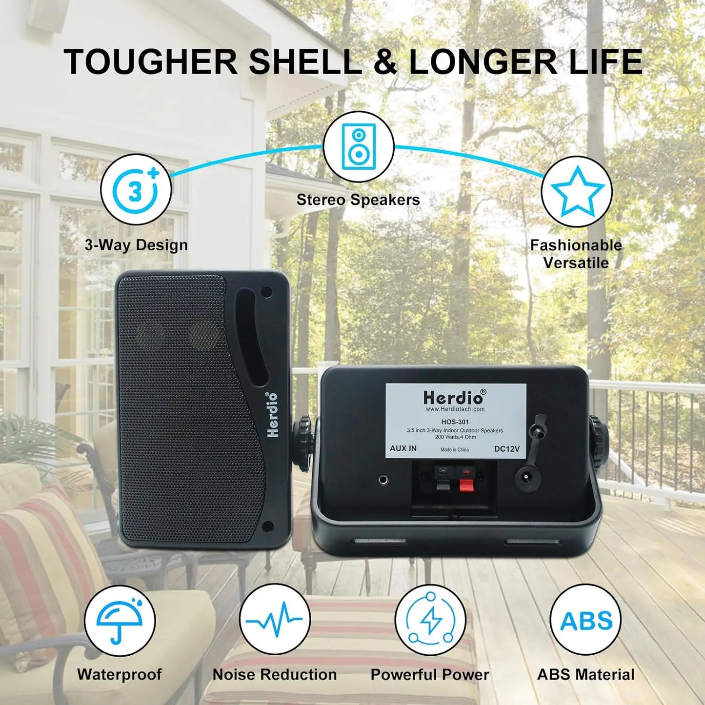 Outdoor Bluetooth Speakers - Waterproof 3 Way Speaker System, Durable Wall Mount - ZOOMNSTORE