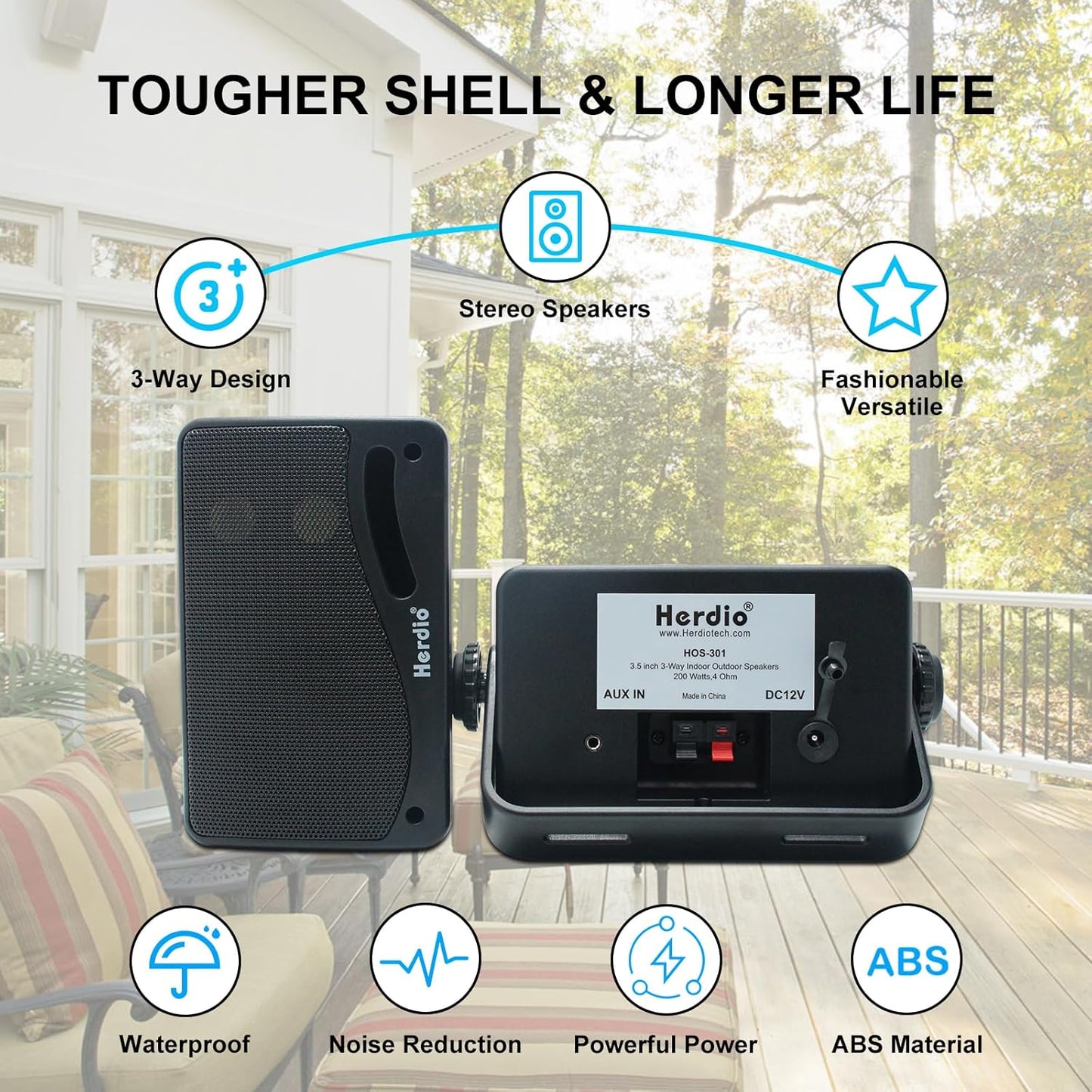 Outdoor Bluetooth Speakers - Waterproof 3 Way Speaker System, Durable Wall Mount - ZOOMNSTORE
