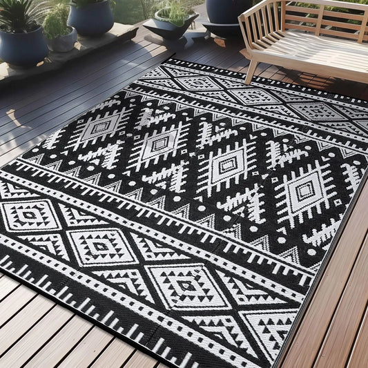 Reversible Waterproof Outdoor Rug - Boho Plastic Straw Mat for Patio RV Camp Picnic - ZOOMNSTORE