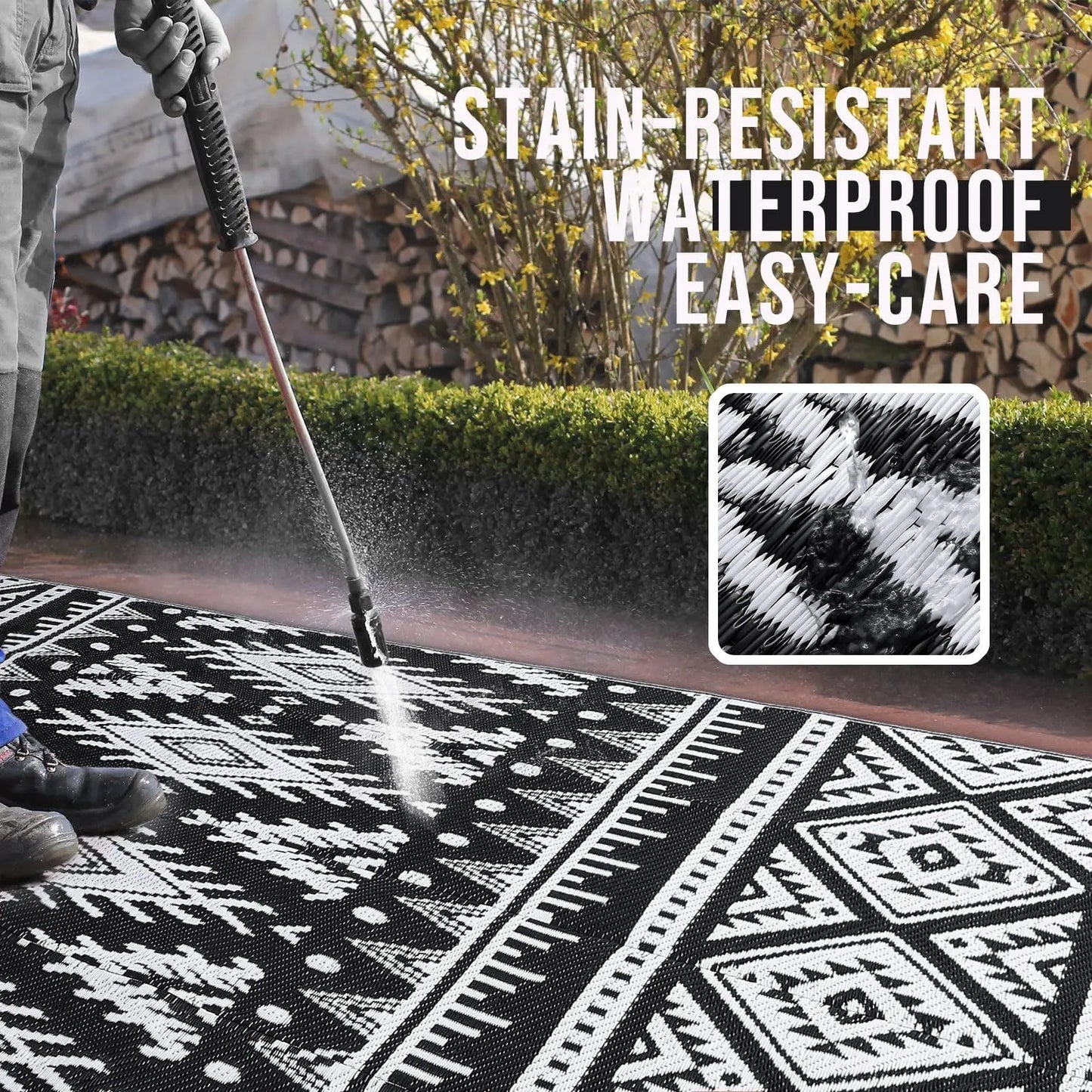 Reversible Waterproof Outdoor Rug - Boho Plastic Straw Mat for Patio RV Camp Picnic - ZOOMNSTORE