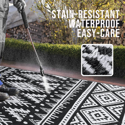 Reversible Waterproof Outdoor Rug - Boho Plastic Straw Mat for Patio RV Camp Picnic - ZOOMNSTORE