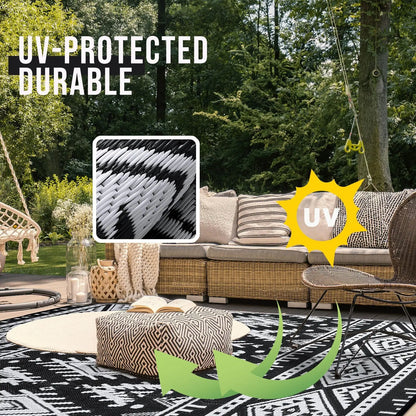 Reversible Waterproof Outdoor Rug - Boho Plastic Straw Mat for Patio RV Camp Picnic - ZOOMNSTORE