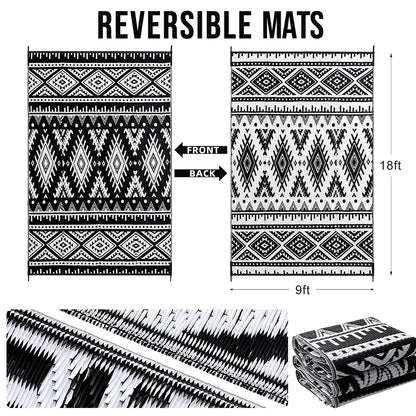 Reversible Waterproof Outdoor Rug - Boho Plastic Straw Mat for Patio RV Camp Picnic - ZOOMNSTORE