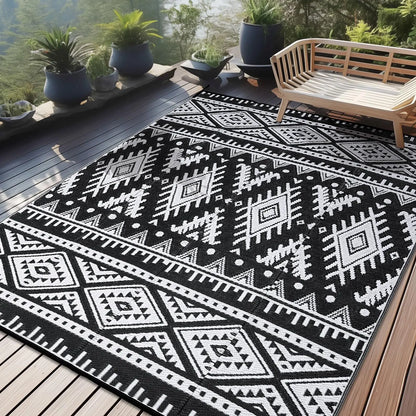 Reversible Waterproof Outdoor Rug - Boho Plastic Straw Mat for Patio RV Camp Picnic - ZOOMNSTORE