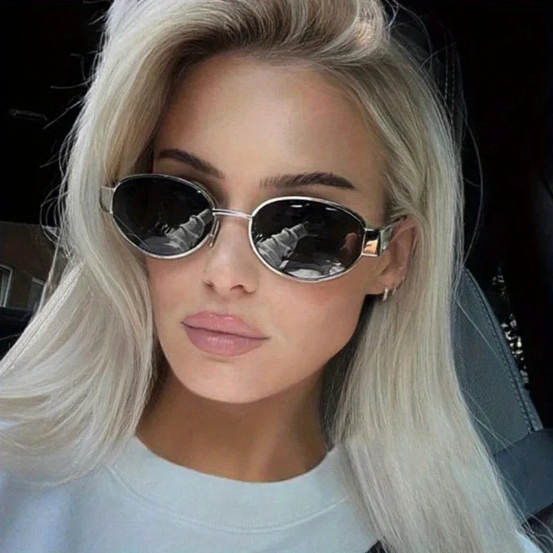 Oval Sunglasses - Metal Frame Classic Shades for Women Men | Trendy Eyewear - ZOOMNSTORE