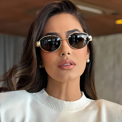 Oval Sunglasses - Metal Frame Classic Shades for Women Men | Trendy Eyewear - ZOOMNSTORE