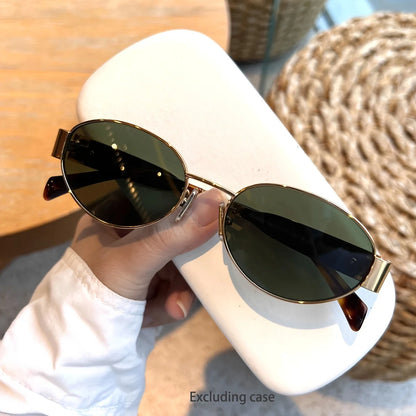 Oval Sunglasses - Metal Frame Classic Shades for Women Men | Trendy Eyewear - ZOOMNSTORE
