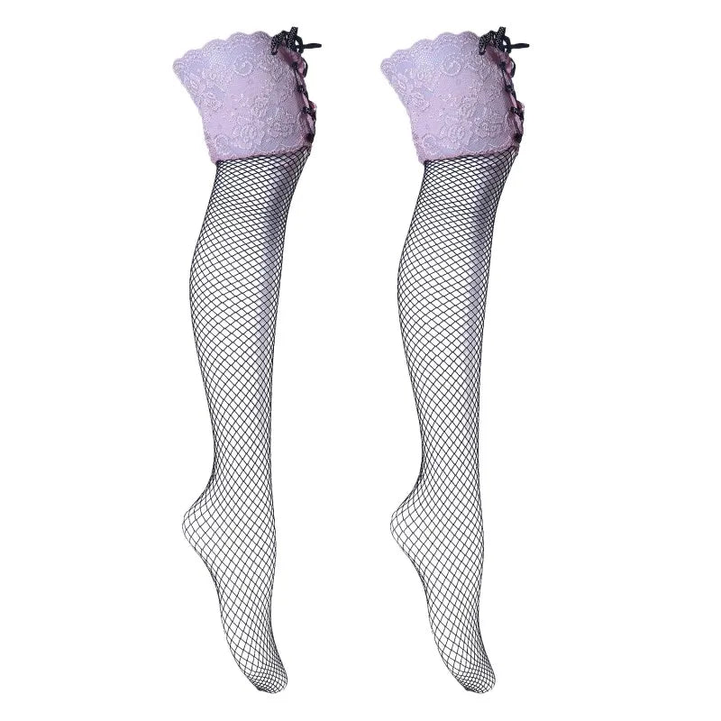 Floral Lace Thigh High Stockings - Sexy Over Knee Elastic Red Black - ZOOMNSTORE