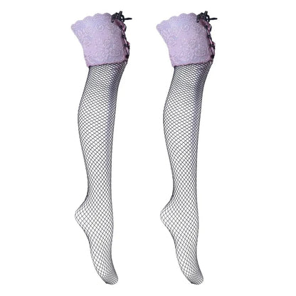 Floral Lace Thigh High Stockings - Sexy Over Knee Elastic Red Black - ZOOMNSTORE