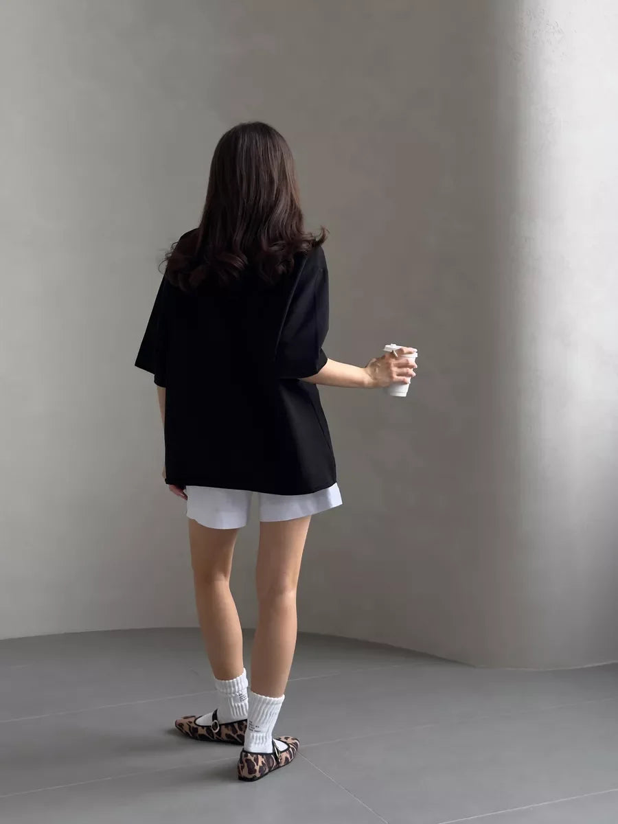 Casual Oversized Cotton T-shirt for Women - Pink O-neck Aesthetic Top - ZOOMNSTORE