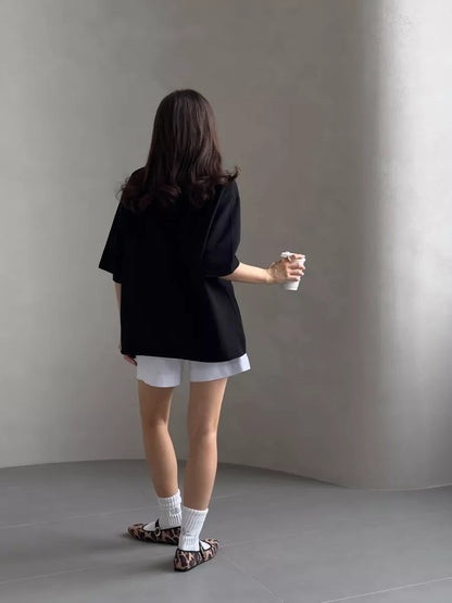 Casual Oversized Cotton T-shirt for Women - Pink O-neck Aesthetic Top - ZOOMNSTORE