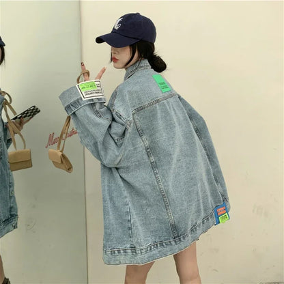 Oversized Denim Jacket for Women - Korean Loose Long Sleeve Jean Jacket 2024 - ZOOMNSTORE