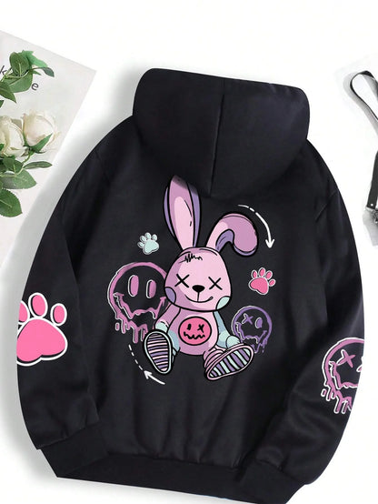 Oversized Hip Hop Hoodie - Casual Printed Fleece Sweatshirt for Women - ZOOMNSTORE
