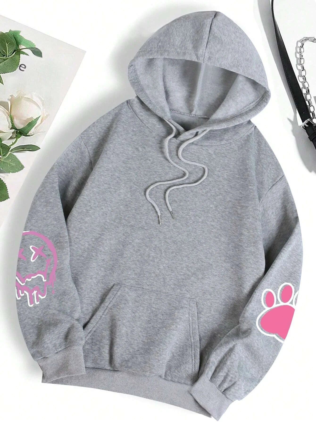 Oversized Hip Hop Hoodie - Casual Printed Fleece Sweatshirt for Women - ZOOMNSTORE
