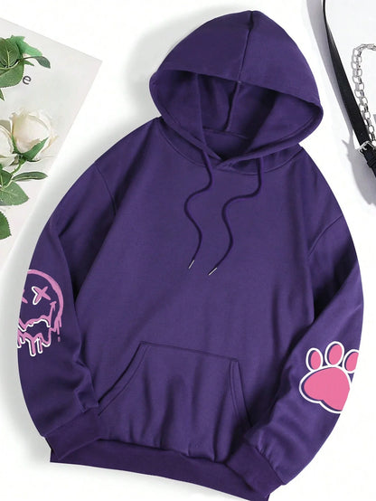 Oversized Hip Hop Hoodie - Casual Printed Fleece Sweatshirt for Women - ZOOMNSTORE