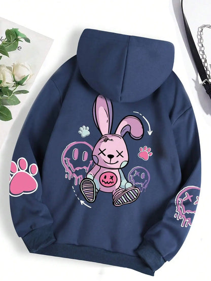 Oversized Hip Hop Hoodie - Casual Printed Fleece Sweatshirt for Women - ZOOMNSTORE