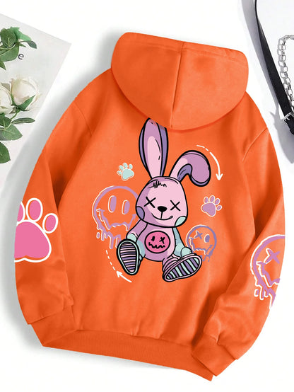 Oversized Hip Hop Hoodie - Casual Printed Fleece Sweatshirt for Women - ZOOMNSTORE