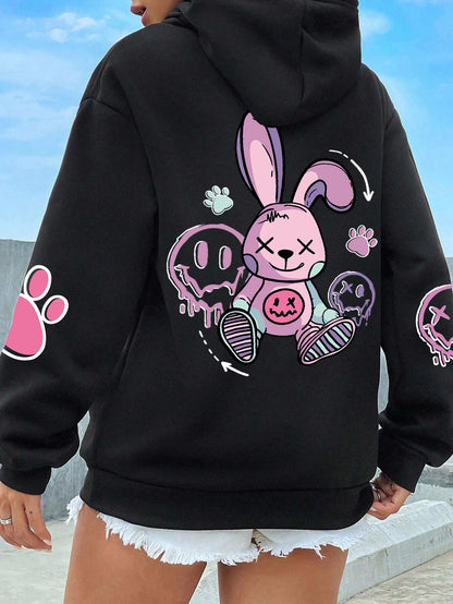 Oversized Hip Hop Hoodie - Casual Printed Fleece Sweatshirt for Women - ZOOMNSTORE