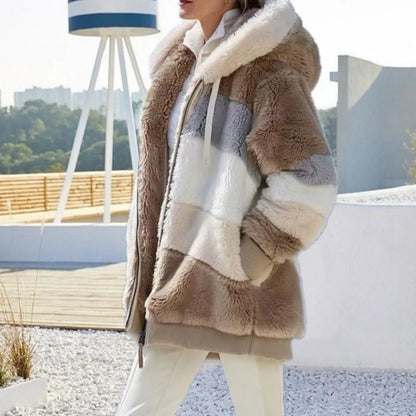 Oversized Hooded Plush Jacket for Women - Warm Autumn Winter Streetwear Coat - ZOOMNSTORE